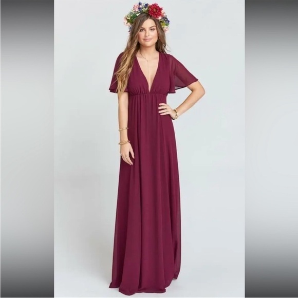 Show Me Your Mumu Faye Flutter Maxi Dress Merlot Chiffon Extra Extra Large NWT - Picture 2 of 14